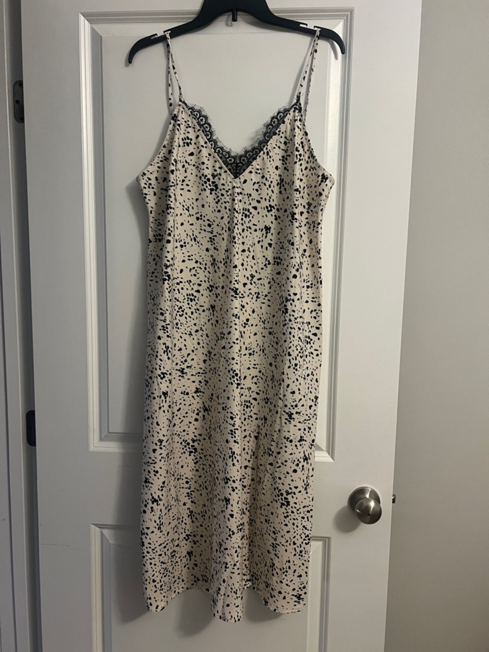 Cream and Black Speckled Lace-Trim Slip Dress - NWT